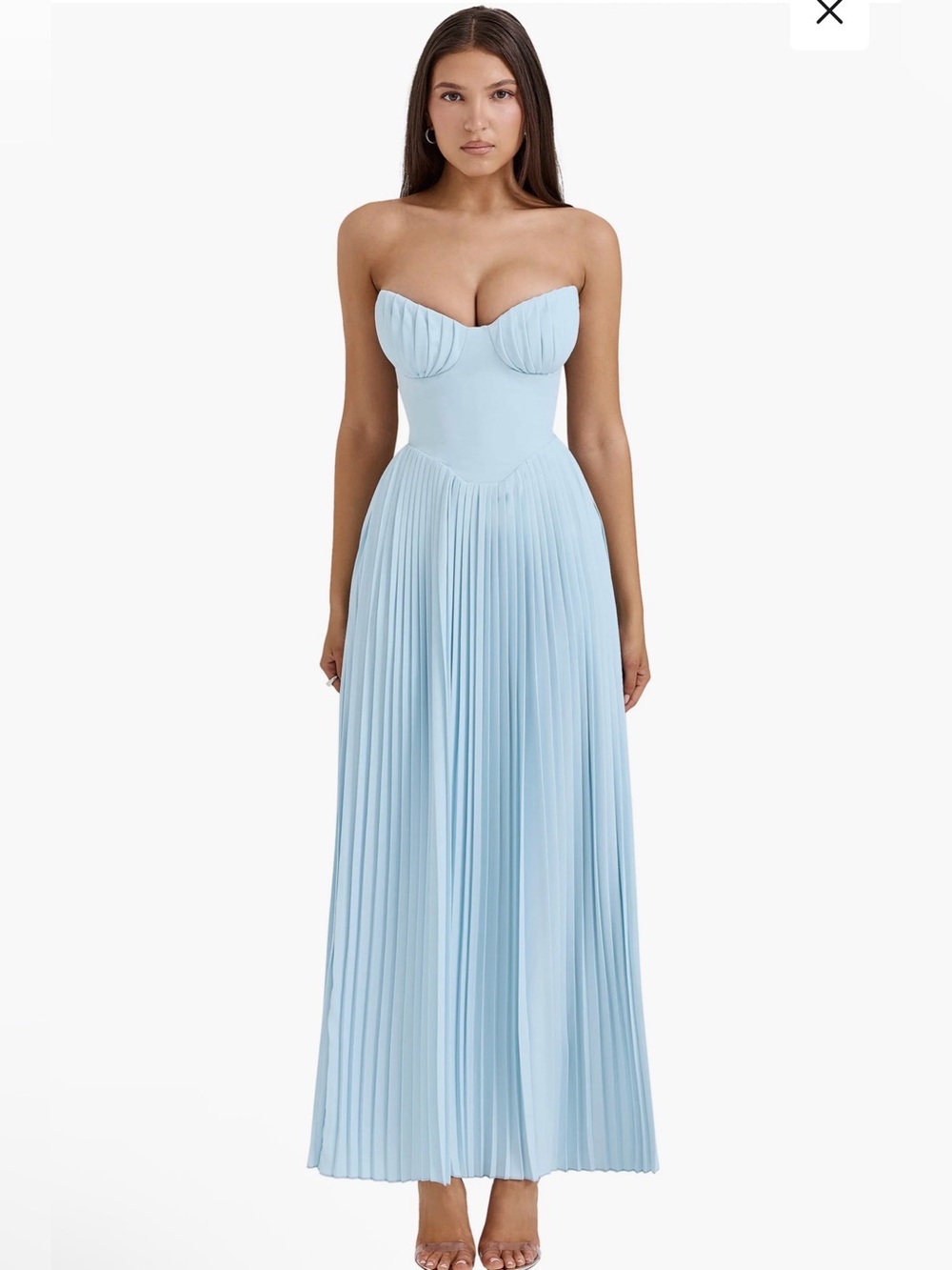 House of CB Marcella Strapless Pleated Georgette Gown